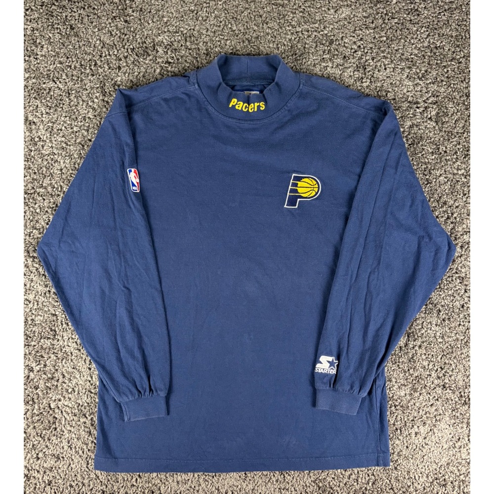 Vintage Starter Indiana Pacers NBA Mock Neck Shirt Navy Blue Mens Large L